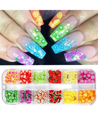 CHANGAR Fruit Nail Art Slices, 3D DIY Nail Art Fimo Slime Supplies Stickers Decoration Colorful Apple Kiwi Fruit Banana Lemon Strawberry Watermelon for DIY Crafts, Nail Art and Cellphone Decoration