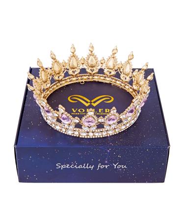 Elegant Gold & Pink Crystal Crowns for Women | Vofler Baroque Vintage Tiara Hair Accessories for Brides Princesses & Costume Parties - Buy Online on GoSupps.com