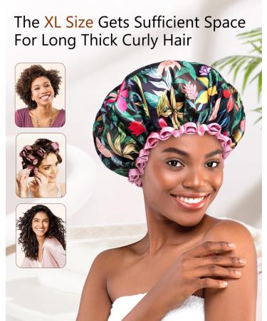 Mikimini Large Rainforest Shower Hood for Women | Pink Lace Waterproof XL Shower Cap for Long Hair | Reusable Bath Accessory - Buy Online on GoSupps.com