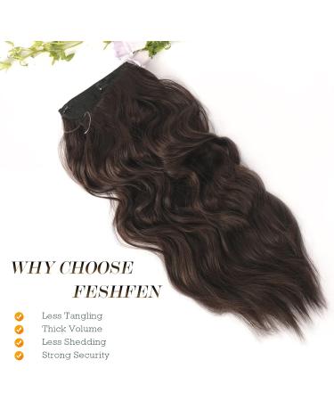FESHFEN Invisible Wire Hair Extensions - 20 Inch Dark Brown | Adjustable Transparent Wire with 2 Secure Clips | Long Wavy Synthetic Hair Piece for Women - Buy Online on GoSupps.com