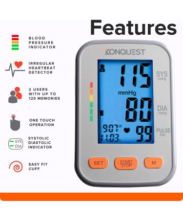 Konquest KBP-2704A Automatic Blood Pressure Monitor - Adjustable Cuff, Large Display, Irregular Heartbeat & Hypertension Detector - Buy Online on GoSupps.com