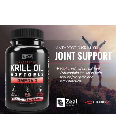 Antarctic Krill Oil 1000mg (120 Softgels) with EPA, DHA & Astaxanthin - Omega 3 Supplement for Joint, Brain & Heart Support - 120 Count - Buy Online on GoSupps.com