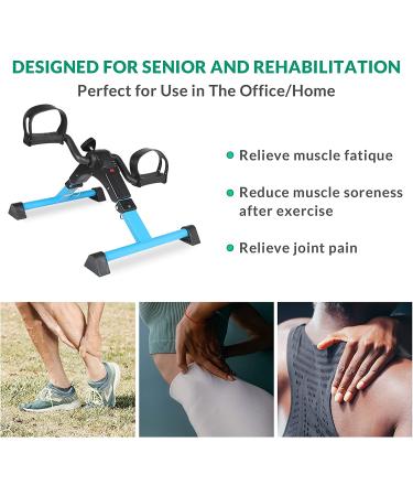 VIVIJASON Pedal Exerciser - Folding Portable Mini Exercise Bike for Arm/Leg Workout - Adjustable Fitness Equipment for Seniors - LCD Display - Blue - Buy Online on GoSupps.com