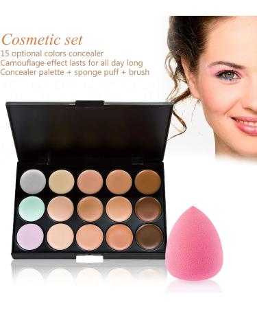 XIXIAN Concealer Palette 15 Colors Camouflage Concealer Palette Professional Contour Eyeshadow Face Cream Makeup Foundation Kit with Sponge Puff & Makeup Brush - Buy Online on GoSupps.com