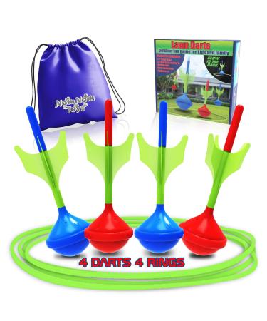 NOMNOM TOYS, Glow in The Dark Lawn Darts Game. Fun Outdoor Game for Family & Kids. 4 Target Rings, 4 Soft Tip Safe Lawn Darts, Drawstring Carrying Bag. Ring Toss Yard Game Gift for Adult & Teenagers