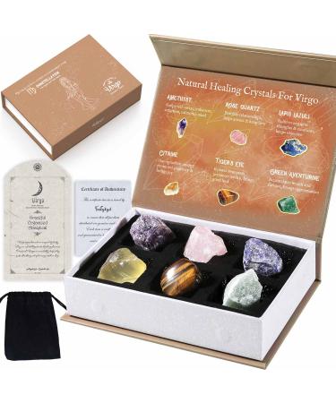 Faivykyd Virgo Birthday Crystals Gifts for Healing Natural Spiritual Crystals with Horoscope Box Zodiac Birthstone Crystal Set Birthday Gifts for Women Men Friends Healing Crystal for Beginners