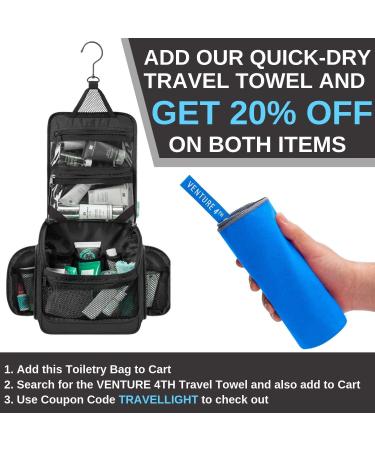 Premium Travel Hanging Toiletry Bag with Expandable Compartments - Jet Black - Buy Online on GoSupps.com