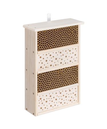 Navaris Bee Hotel for Garden - 25x40 cm Bee House for Solitary Bees - Wooden Bug Insect Shelter with Nesting Tubes and Holes - Hang or Place on Ground