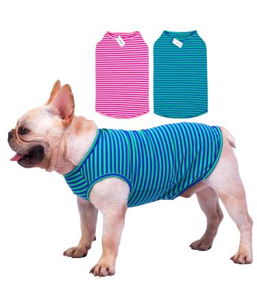 Dog Shirts Cotton Striped T-Shirts, Breathable Basic Vest for Puppy and Cat, Super Soft Stretchable Doggy Tee Tank Top Sleeveless, Fashion & Cute Color for Boys and Girls (M, Pink+Green) Medium Pink+Green