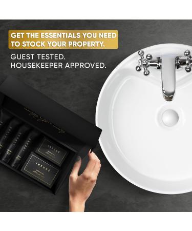 Infuse Black Amenity & Accessory Kit | 1 oz Travel Size Shampoo Conditioner Lotion Body Wash Body Bar 2 Cleansing Bar Shave & Dental Sets Make-Up Remover Wipes & Vanity Kit | 1 set per case 5 PIECES (BOXED WITH ACCE  - Buy Online on GoSupps.com