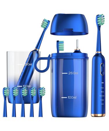 ANYCOVER Sonic Electric Toothbrush for Adults Automatic Cleaning Portable Travel Case and 6 Brush Heads 41000 VPM 4 Modes 2 Minutes Build in Smart Timer One Charge for 90 Days (Blue)