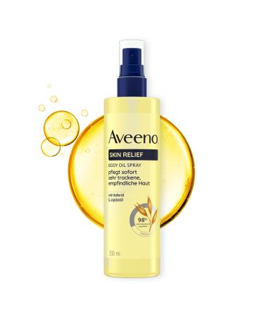Kenvue Germany Aveeno Skin Relief body oil spray with oat oil and jojoba oil provides longlasting moisture strengthens the skin protection barrier and improves elasticity for very dry sensitive skin Unscented 200 ml 1er Pack