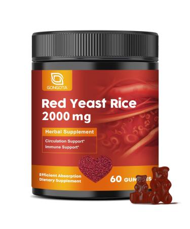 Red Yeast Rice 2,000mg with CoQ10 Gummies - Max Strength Extract Red Yeast Rice Supplement with CoQ10 200 Plus Citrus Bergamot - Natural Cholesterol Support,Vegan, Non-GMO, Gluten-Free 60 Counts