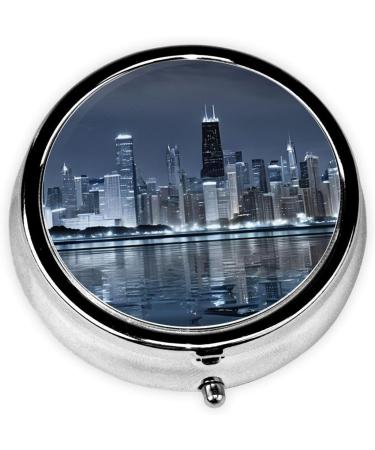 Chicago Reflected Round Pill Box - 3 Compartment Portable Travel Medicine Organizer - Mini Decorative Pocket Purse for Vitamins & Tablets - Buy Online on GoSupps.com
