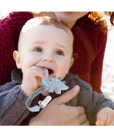 Dinosaur Teething Toy Set with Silicone Pacifier Clip - Pain Relief for Newborn Babies - Freezer Safe - Gender Neutral Gift (Grey) - Buy Online on GoSupps.com