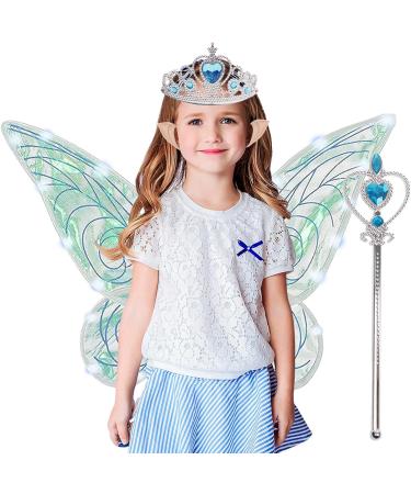 Kids Butterfly Wings Set Led Lights Up Butterfly Wings Battery Powered Wings Halloween Dress Up Props (with Light + Crown Two-Piece Set + Ears) Blue - Buy Online on GoSupps.com