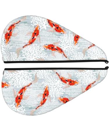 Hair Towel Wrap | Quick Drying Hair Turban with Button - Koi Fish Corals Design for Spring & Summer - Buy Online on GoSupps.com