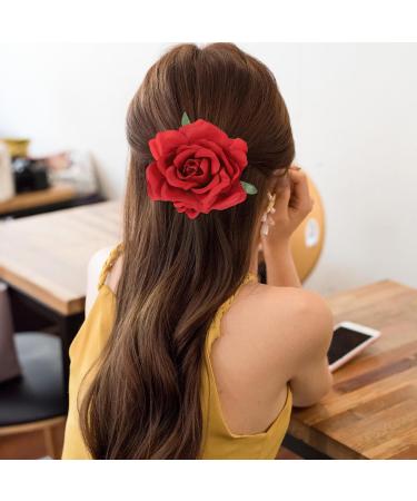 minkissy Red Flower Hair Clip Red Rose Hair Clip Wedding Rose Hair Clip Fabric Flower Brooch Pin Flower Hairpin Flamenco for Wedding Women (Dark Red) - Buy Online on GoSupps.com