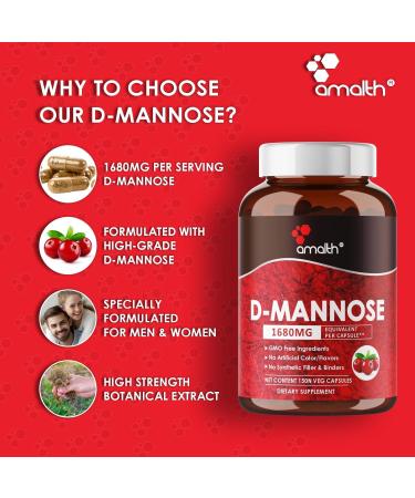 AMALTH D-Mannose 1680 mg - 150 Veg Capsules | Non-GMO All-Natural 50 Days Supply | International Shipping Available - Buy Online on GoSupps.com