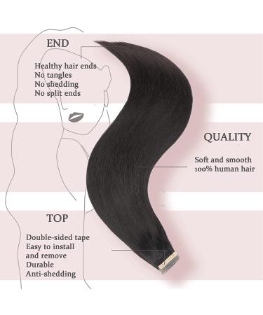 Hotlulana Real Hair Tape Extensions - Natural Black 18-Inch 40pcs (80g) | 100% Invisible Skin Weft #1B - Buy Online on GoSupps.com