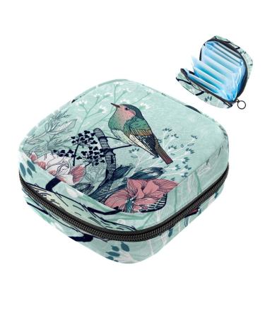 Storage bags for women's bandages vintage spring birds floral pattern portable menstrual pad panty liner tampons women's bandages storage holder for women school office multicolored 02
