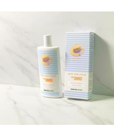 THANKYOU FARMER Safe Sun Fluid AGE 0880 Broad Spectrum SPF50+ PA++++ 3.51 fl oz - Mineral Sunscreen for Face & Body | Skin Cooling, UV-Damage Prevention | Reef Safe, Korean Sunscreen - Travel Size - Buy Online on GoSupps.com