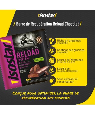 Isostar Reload Sport Bar Chocolate - Protein Recovery Bars - After Exercise - Healthy Sports Snack - No Coloring - No Preservatives - 1 Pack of 3 Units (3 x 40 g) - Buy Online on GoSupps.com
