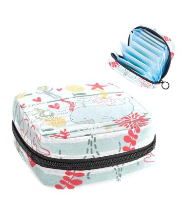 GIAPB Period Bag Sanitary Napkin Storage Bag Period Pouch Travel Makeup Bag Sea Animal Whale Fish Color5451