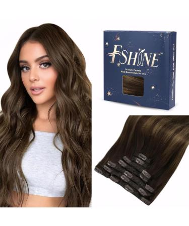 FSHINE hair extension real hair clip 40cm 16 inch dark brown to chestnut brown balayage 120g 100% human clip in extensions real hair 7Pcs remy hair extension real hair Christmas decorations #2/8/2 1.7 clip #2/6/2 40cm
