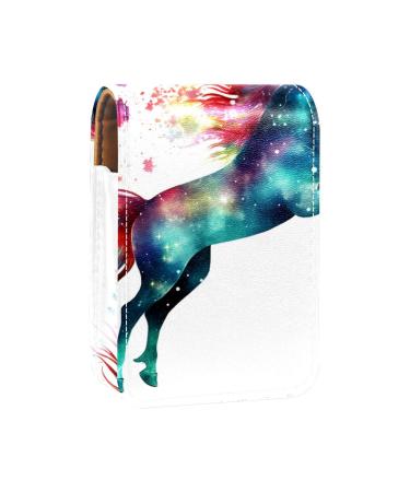 Lipstick Case Leather Lip Gloss Lipstick Organizer with Mirror Mini Lipstick Holder Bag Watercolor Rainbow Animal Unicorn Z335j8shti