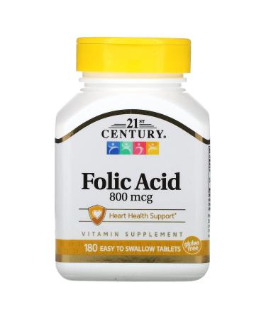 21st Century Folic Acid 800 mcg 180 Easy to Swallow Tablets