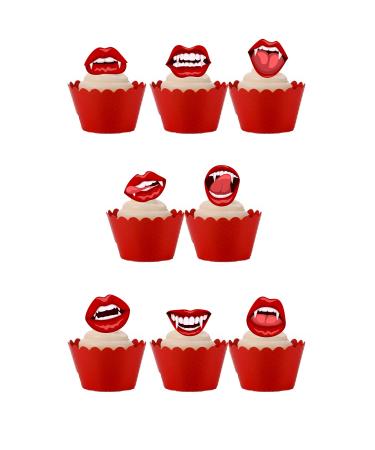 30 Stand Up Halloween Vampire Mouth Lips Fangs Themed Edible Wafer Paper Cake Toppers Decorations