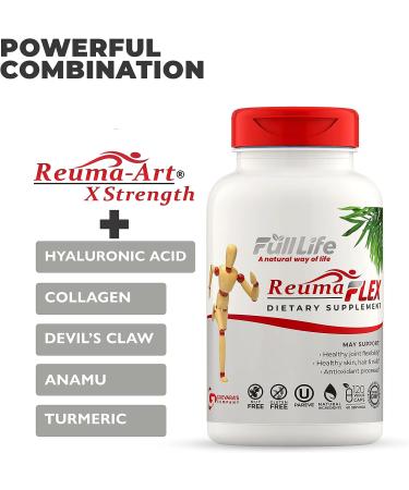 Reuma-Art Flex Herbal Supplements with Collagen, Turmeric - 120 Capsules | Healthy Skin, Hair, Nails | Kosher, Gluten-Free - Buy Online on GoSupps.com
