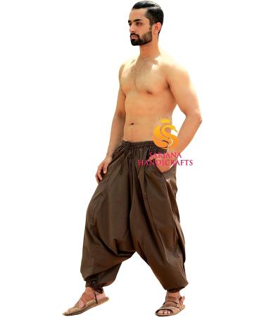 SARJANA HANDICRAFTS Men's Cotton Harem Yoga Pants - Brown | One Size Genie Boho Baggy Style - Buy Online on GoSupps.com