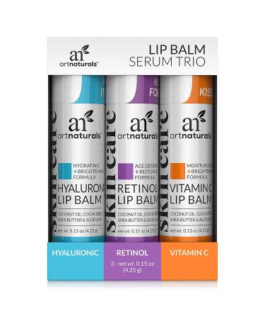 ArtNaturals Lip Balm Serum Trio - Hyaluronic, Retinol, Vitamin C - Chapstick for Dry, Chapped Lips - Lip Repair - 3 x .15 Oz - Buy Online on GoSupps.com
