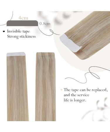 RUNATURE Blonde Tape in Hair Extensions - 14 Inch 50g Remy Human Hair Highlight Ash Blonde Tape Extensions #18AP60 - Buy Online on GoSupps.com