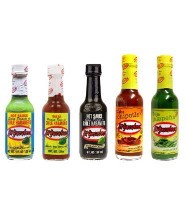 Mexican Hot Sauce Selection Bundle With El Yucateco Green Habanero Sauce x1 Red Habanero Sauce x1 Black Habanero Sauce x1 Chipotle Sauce x1 & Jalape o Salsa x1 (Pack of 5 Mixed Bundle)