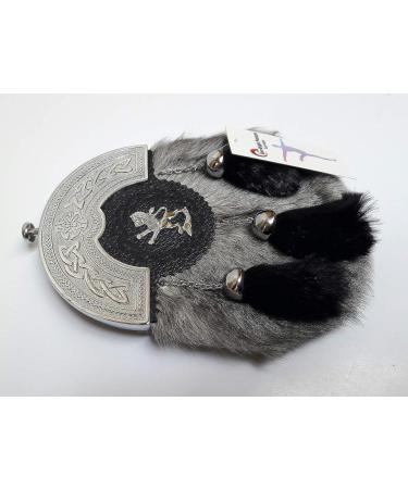 Scottish Kilt Sporran - Grey Goat Skin Full Dress Sporran with Celtic Chrome Cantel - Buy Online on GoSupps.com