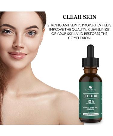 Naturenics Tea Tree Essential Oil - 100% USDA Organic Melaleuca Alternifolia - Therapeutic Grade for Acne, Toenail, Lice, Hair, Face & Skin Issues - 1 Fl Oz - Buy Online on GoSupps.com