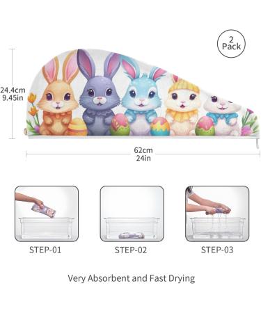 Buy Colorful Easter Rabbits Hair Towel 2 Pack - Super Absorbent Quick Dry Hair Turbans for Women & Girls - Ideal Travel Accessory - Buy Online on GoSupps.com