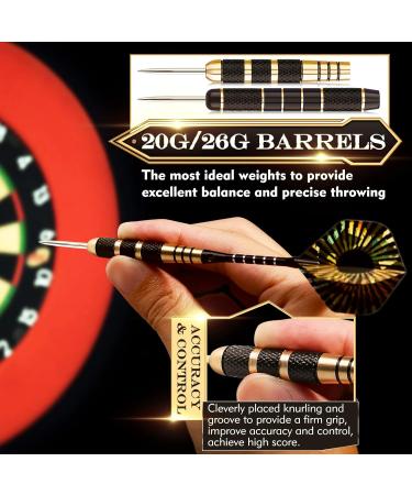 Professional Steel Tip Darts Set - 20 and 26 Grams - Aluminum Shafts, Brass Barrels, Sharpener Tool Kit - Carrying Case & Extra Flights Included - Buy Online on GoSupps.com