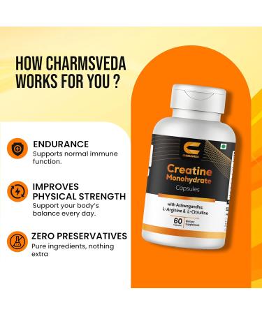 CHARMSVEDA Creatine Monohydrate Capsules with Ashwagandha L-Arginine & L-Citrulline Support Joint & Muscle Health Overall Wellness & Immune Support* 60 Vegan Capsules - Buy Online on GoSupps.com