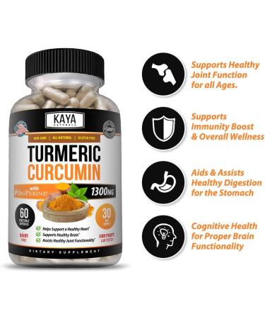 Kaya Naturals Turmeric Platinum Capsules with Bioperine - 60 Count for Premium Pain Relief & Joint Support - Buy Online on GoSupps.com