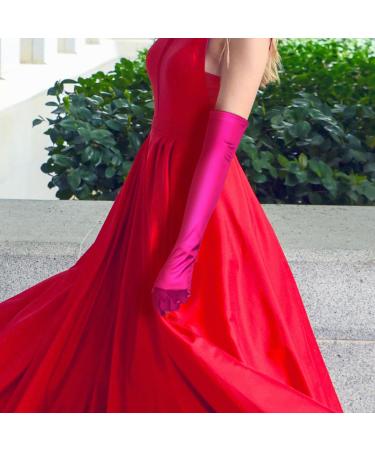 NQEUEPN Women Long Gloves Long Elbow Satin Gloves 21" Stretchy 1920s Opera Gloves Hand Care Moisturizing Gloves for Women Girls Evening Party Dance (Rose Red) - Buy Online on GoSupps.com
