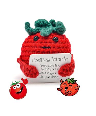Funny Positive Tomato Wool Gifts Positive Potato Funny Wool Gifts Positive Gifts Motivational Gift Mini Knitted Tomato Doll with Positive Card Good Luck Gifts Encourage Tomato Motivational Gifts