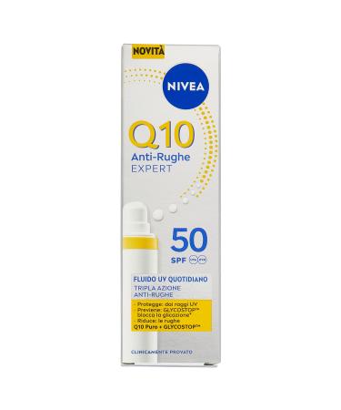 NIVEA NIVEA Q10 Anti-Wrinkle Expert Daily UV Fluid SPF 50 40ml Triple action anti-wrinkle face cream with sun protection SPF 50 face cream with Q10 Pure and Glycostop against UV rays and