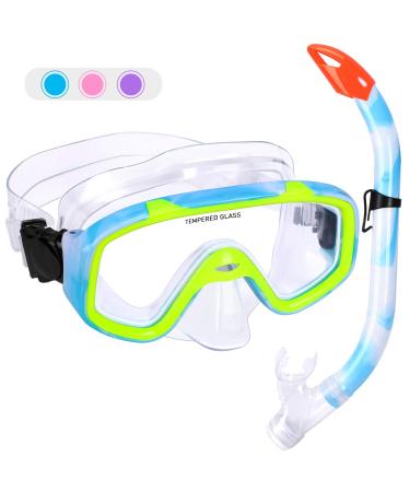Kids Snorkel Set Children Anti-Fog Diving Mask Swimming Goggles Semi-Dry Snorkel Equipment Snorkeling Packages Swimming Gear for Youth Boys Girls Age 5-10 Blue Yellow