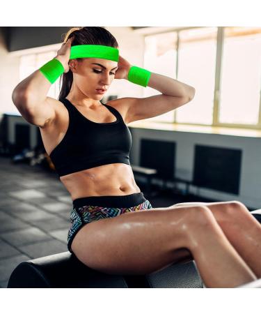 Pinsheng 15-Piece 80s Neon Sweat Band Set | Elastic Wristwear & Bracelets for Women - Perfect for Basketball Tennis & Gym | Fun Carnival Accessories - Buy Online on GoSupps.com