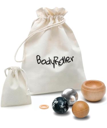 Kernpower BodyRoller Massage Roller - Natural Stone Stainless Steel & Wooden Balls in Jute Bag | Premium Red Beech Wood International Shipping - Buy Online on GoSupps.com