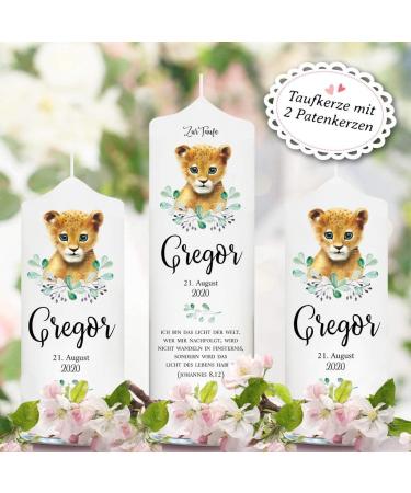 Personalized Lion Baby Baptism Candle - Wall Sticker 25cm x 7cm Unique Gift for Baptism Ceremony - Buy Online on GoSupps.com